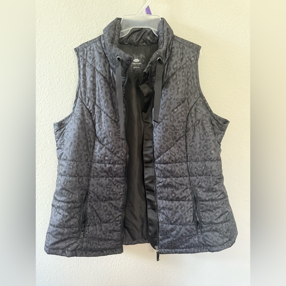 Maurices Gray Leopard Print Quilted Vest